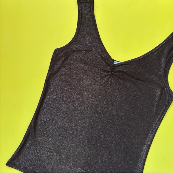 Vintage Tops - Vintage 90s Brown Metallic V-Neck Fitted Tank Top